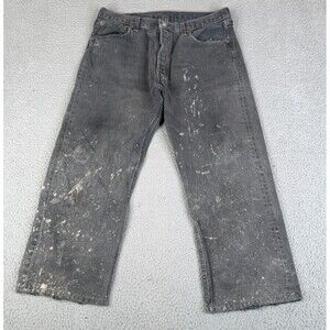 VINTAGE Levi's Jeans 38 x 30 Black Denim 501 0658 Batwing USA Splatter Inseam 25